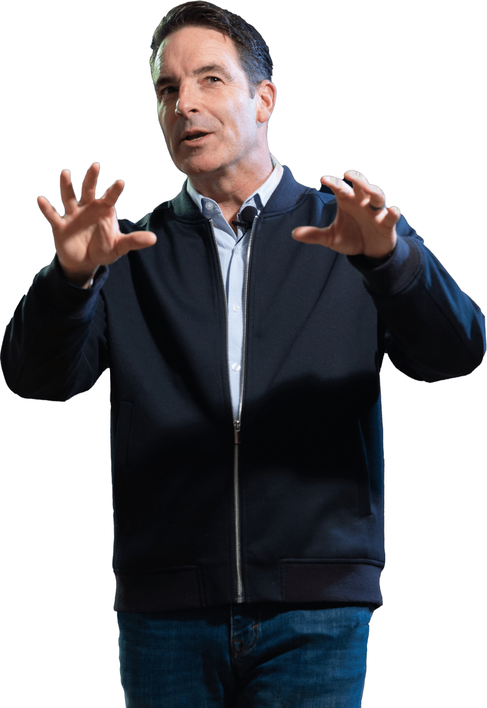 Tim gesturing